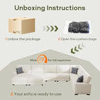 Wanderwell Oversized Modular Sectional Sofa, 6-Seater U Shaped Couches with Movable Ottoman,Corduroy Sectional Couch with Wide and Deep Seats Suitable for Living Room,Bedroom,Apartment (Cream, L-6)
