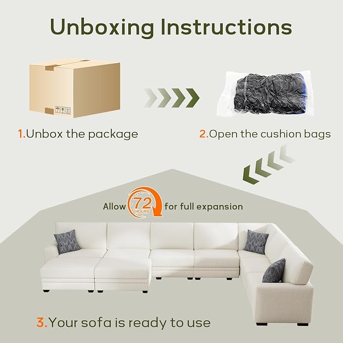 Wanderwell Oversized Modular Sectional Sofa, 16-Seater U Shaped Couches with Movable Ottoman,Corduroy Sectional Couch with Wide and Deep Seats Suitable for Living Room,Bedroom,Apartment (Cream, U-16)