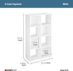 ClosetMaid Cubeicals 8 Cube Storage Shelf Organizer Bookshelf Stackable, Vertical or Horizontal, Easy Assembly, Wood, White