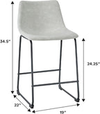 Walker Edison Douglas Urban Industrial Faux Leather Armless Counter Chairs, Set of 2, Grey