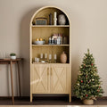 Arch Storage Cabinet with Beech-Wooden Door, 60” Cute Arched Display Cabinet, 4 Tier Farmhouse Buffet Cabinets with Storage for Dining Room, Living Room, Home Office or Kitchen (Oak)