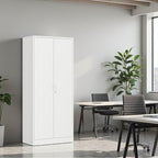 BESFUR Metal Cabinet with 5 Adjustable Shelves and 2 Doors, Locking Storage Cabinet for Garage, Classroom and Office -White