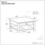 SIMPLIHOME Monroe Square Coffee Table - 38 inch Wide Solid Acacia Wood Living Room Table in Distressed Charcoal Brown, Rustic Cocktail Table for Family Room or Lounge with 2 Drawers and Open Shelf