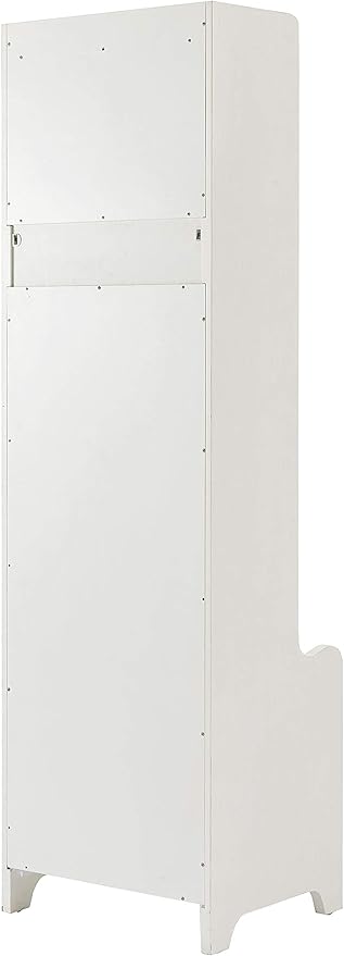 Crosley Furniture Fremont Hall Tree with Storage Cabinets and Coat Rack Hooks for Hanging, Distressed White