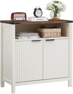 Buffet Cabinet with Storage - Modern Farmhouse Rustic 32 Fluted Sideboard Storage Cabinet Buffet with Adjustable Shelves, Coffee Wine Bar Organizer for Dining Room (Antique White)