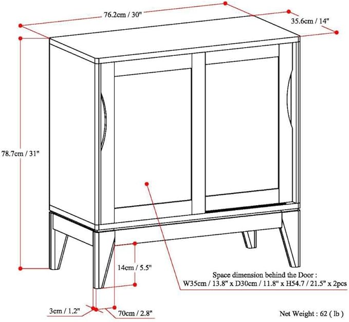 SIMPLIHOME Harper Storage Cabinet - 30 inch Wide Solid Hardwood 2-Shelf Low Console Cabinet in White, Mid-Century Modern Cupboard for Living Room with Sliding Doors and Adjustable Shelves