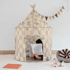 3 Sprouts Kids Play Tent - Sustainable Recycled Fabric – Fun Spacious Childs Playhouse for Indoor Games for Boys & Girls - Durable Fort Pop Up House for Toddlers & Children Age 3-10 - Checkered Beige