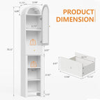 70" Tall Bathroom Storage Cabinet with Acrylic Door，Narrow Storage Cabinet with Drawer Adjustable Shelves, Modern Arched Design Bathroom Cabinet for Bathroom, Living Room, Kitchen, White