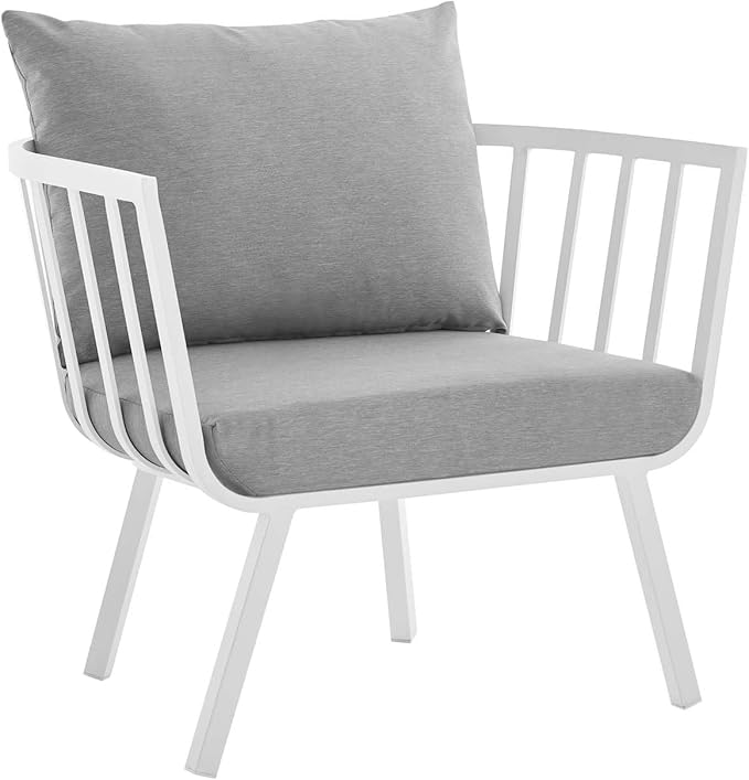 Modway Riverside Outdoor Furniture, Two Armchairs, White Gray