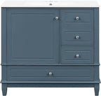36 Inch Bathroom Vanity with Sink Set, Undermount Vanity Sink Cabinet with 3 Drawers and Door Storage, Soft Closing Door, Wood Frame, Blue Gray