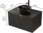 Bathroom Vanity with Sink 30 Inch, Floating Modern Vanity with Vessel Sink, Fluted Bathroom Vanity Cabinet with 2 Doors with Metal Trim, Black Round Sink & Sintered Stone Top, Black
