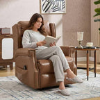 Manual Recliner Chair with Massage & Lumbar Heat, Breathable Leather Reclining Chair for Adults, Humanized Design Easy to Install Living Room Recliners Camel Brown