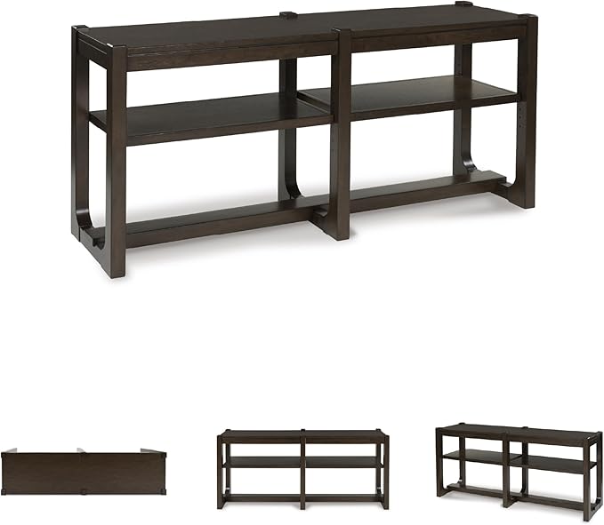 Signature Design by Ashley Breckington Modern Sofa Table with Adjustable Shelves, Dark Brown