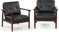 STHOUYN Mid Century Modern Chair, PU Leather Accent Chair Set of 2 with Wood Arms, Living Room Chairs, Reading Armchair for Bedroom, Waiting Room, Office
