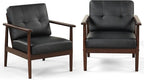STHOUYN Mid Century Modern Chair, PU Leather Accent Chair Set of 2 with Wood Arms, Living Room Chairs, Reading Armchair for Bedroom, Waiting Room, Office