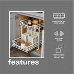 Household Essentials Glidez Multipurpose Paint-Finished Steel Pull-Out/Slide-Out Storage Organizer for Under Cabinet Use - 2-Tier Design - Fits Standard Size Cabinet or Shelf, White