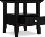 SIMPLIHOME Acadian 19-inch Wide Solid Wood End Table with Drawer and Open Shelf in Black for Living Room, Bedroom, or Entryway