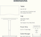 FLEXISPOT EN2 Whole-Piece Standing Desk with Clamp Power Strip, 55 x 28 Electric Stand Up Height Adjustable Desk with Cable Management (White Frame + 55" White Wood Grain Desktop, 2 Packages)