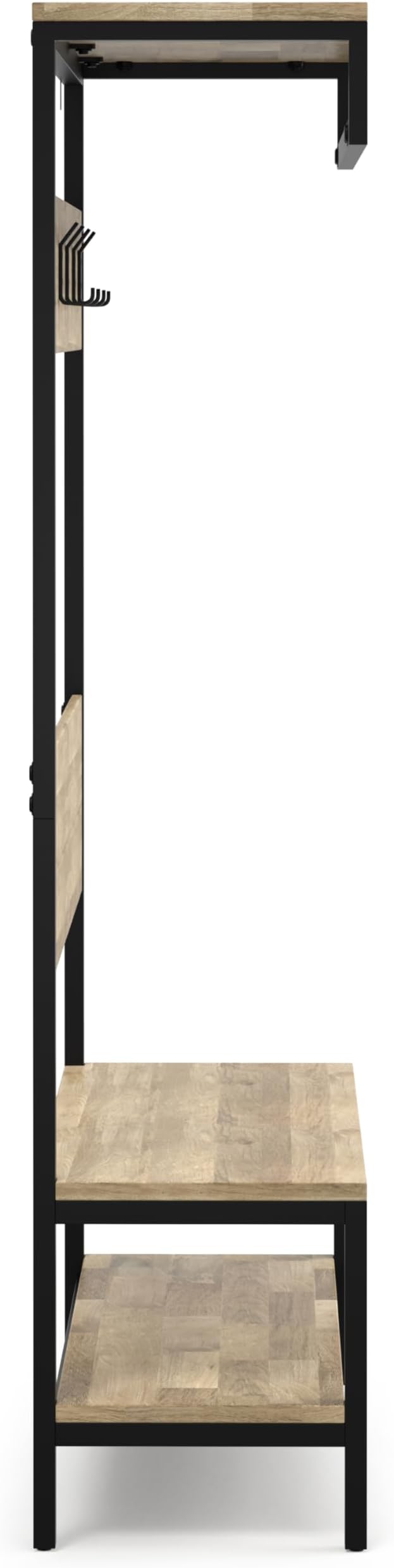 SIMPLIHOME Westmont Hall Tree Bench - 40 inch Wide Solid Mango Wood Entryway Seat in Natural, Industrial Bench for Entryway or Hallway with Metal Frame, Coat Hooks and Open Shelf