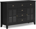 SIMPLIHOME Artisan Buffet - 54 inch Wide Solid Wood 3-Door Sideboard Buffet in Black, Contemporary Storage Cabinet for Dining Room or Kitchen with Adjustable Shelves and Bronze Hardware