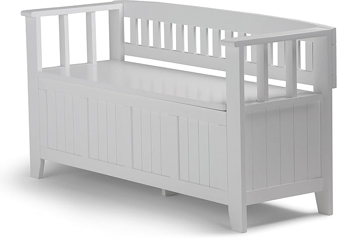 SIMPLIHOME Acadian Entryway Storage Bench - 48 inch Wide Solid Wood Hallway Seat in White, Transitional Bench for Entryway or Living Room with Lift-Up Lid and Spacious Storage