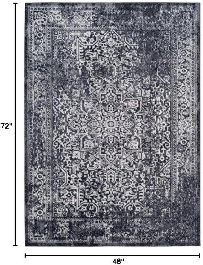 SAFAVIEH Evoke Collection 4' x 6' Black / Grey EVK256R Oriental Distressed Non-Shedding Living Room Bedroom Accent Rug