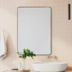 ANDY STAR Gold Bathroom Mirror for Wall, 20x28” Brushed Brass Metal Rounded Corner Rectangle Mirror, Wall Mirror in Stainless Steel Metal Frame, 1" Deep Set Design Hangs Horizontal Or Vertical