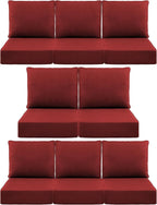 Luxury 6" Outdoor Cushions for Patio Furniture, 24x24x6" Thick Seat Cushion Set of 8, Fade Resistant Couch Chair Replacement Cushions High Density Deep Wicker Chair Cushion w/ Removable Cover, Red