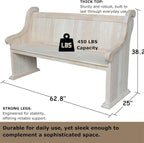 IC International Concepts, Sanctuary Bench, Solid Real Wood, Sturdy Parawood, Entryway/Dining/Living, Spacious Dimensions 58" W x 17.7" D x 18" H, 450 LBS Capacity, Paint/Stain Ready, Unfinished