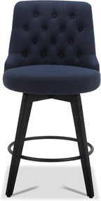 Watson & Whitely Modern Swivel Bar Stools, Performance Fabric Upholstered Counter Height Bar Stool with Back, Solid Wood Legs, 26" H Seat, Set of 2, Insignia Blue