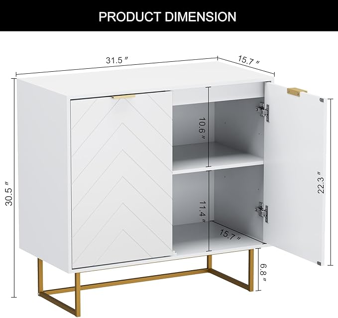 Scurrty Set of 2 31.5'' Sideboard Buffet Cabinet with Storage, Top Weight Capacity 150lbs Sideboard Storage with Doors and Adjustable Shelf, Accent Cabinet for Living Room, Kitchen, White