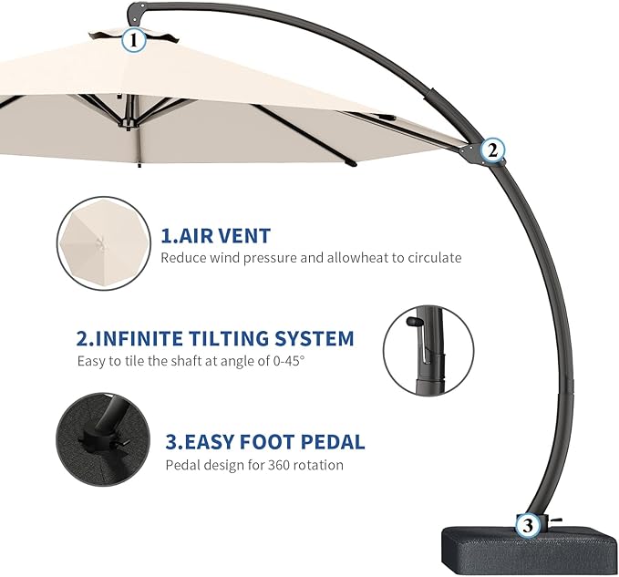7 Piece Patio Dining Set with 11ft Patio Umbrella (Cream-White), 7 Gray Outdoor HDPE Dining Set with 6 Chairs + 1 Large Table, for Market, Pool, Garden, Backyard, Deck