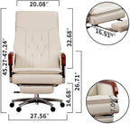 Kinnls Cameron Massage Chair Genuine Leather with Heated Ventilation, Managerial Executive Home Office Chair Fully Reclining with Retractable Footrest and Adjustable Headrest (Cowhide Leather-White)