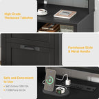 Halitaa 61" Farmhouse Executive Desk with Monitor Stand & File Drawers,Computer Desk with Storage Drawers,Large Workstation LED Lights and Power Outlets for Home Office,Study,Black
