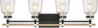Possini Euro Design Broadway Modern Industrial Wall Light Black Painted Faux Wood Hardwired 32" 4-Light Fixture Clear Seedy Glass Shade for Bedroom Bedside Bathroom Vanity Living Room Hallway House