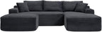 108 Inch Cloud Sectional Couch,Modern Modular Sectional Sofa with Deep Seat,Corduroy Boneless Couches with L-Shape Chaise for Living Room,No Assembly Required (Black, Right Facing Chaise + Ottoman)