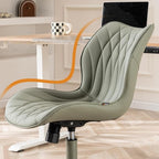 YOUNUOKE Armless Desk Chair Comfy Office Chair with Wheels Home Ergonomic Task Chair Adjustable Computer Chairs Modern Faux Leather Swivel Chair Upholstered Makeup Vanity Chair with Back(Olive Green)