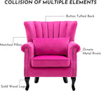 Accent Reading Arm Chairs Midcentury Modern Comfy Corner Sofa Chair, Wingback Waiting Room Club Chair with Tufted Back for Living Room/Bedroom/Reception Room, Velvet Rose