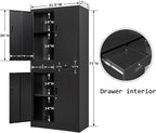 BESFUR Metal Cabinet, Garage Storage Cabinet with Drawers and Adjustable Shelves for Garage, Office, Classroom- Black