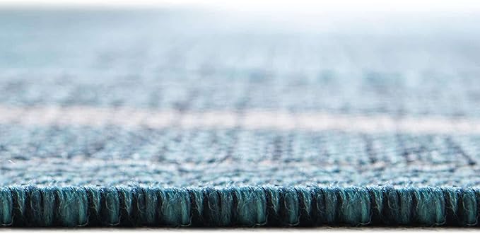 Unique Loom Outdoor Border Collection Area Rug - Soft Border (13' Square, Teal/ Ivory)