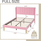 AGARTT Upholstered Platform Bed Frame Full Size with Headboard and Footboard/Wooden Slats Support/No Box Spring Needed Easy Assembly,Pink Velvet