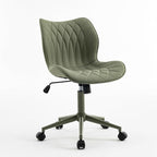 YOUNUOKE Armless Desk Chair Comfy Office Chair with Wheels Home Ergonomic Task Chair Adjustable Computer Chairs Modern Faux Leather Swivel Chair Upholstered Makeup Vanity Chair with Back(Olive Green)