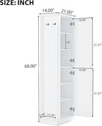 Tall Freestanding Storage Cabinet, Multi-Purpose Floor Organizer with 2 Doors, Hook and Adjustable Shelf for Bathroom, Office, Black
