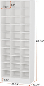 Tribesigns 10-Tier Shoe Storage Cabinet, White Wooden Shoe Rack with 30 Cubbies, Freestanding Tall Entryway Shoe Organizer for Closet, Entryway, Living Room