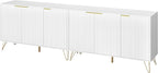 Storage Cabinet Set of 2, White Fluted Cabinet with Adjustable Shelves, Modern Coffee Bar for Kitchen, Living Room and Office