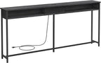 VASAGLE 70.9-Inch Console Table with Outlet and Shelves, Sofa Table with Charging Station, Behind Couch Table Skinny, Entryway Table for Hallway, Living Room, Charcoal Gray and Ink Black ULNT118B22