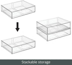 mDesign Wide Plastic Stackable Bathroom Storage Organizer Bin with Pull Out Drawer for Cabinet, Vanity, Shelf, Cupboard, Cabinet, Countertop, or Closet Organization - Lumiere Collection - Clear