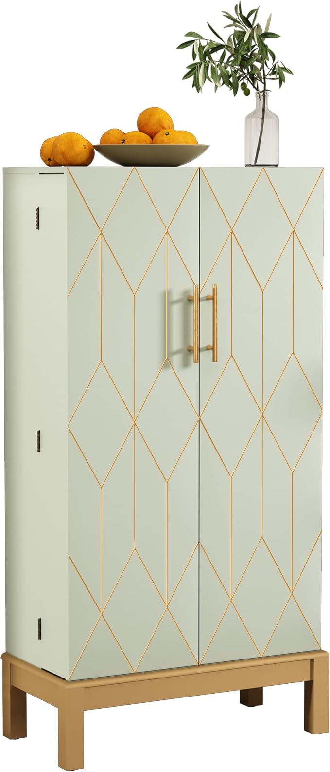 ARTPOWER 45'' Kitchen Pantry Cabinet, 4 - Layer Storage Cupboard with Adjustable Shelves for Storage Cabinet Pantry, Food Pantry Cabinet for Kitchen, Dining Room and Living Room,Gold Legs, Green
