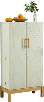 ARTPOWER 45'' Kitchen Pantry Cabinet, 4 - Layer Storage Cupboard with Adjustable Shelves for Storage Cabinet Pantry, Food Pantry Cabinet for Kitchen, Dining Room and Living Room,Gold Legs, Green