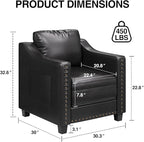 Mid Century Modern Accent Chair, 30 Inches PU Leather Armchairs, Barrel Chair Living Room Chairs Club Chair with Cushion Reading Chair for Bedroom, Apartment, Reading Room, Black